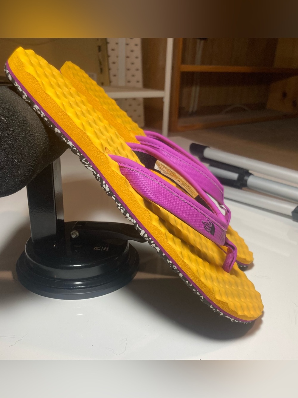 The North Face Yellow and Pink Two-Tone Foam Flip Flops